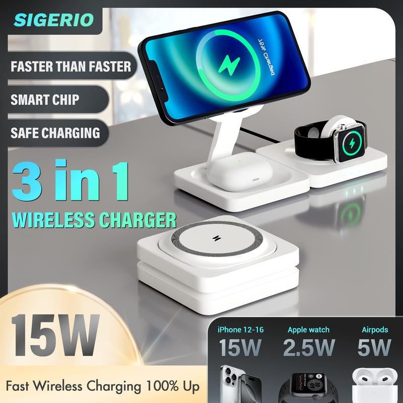 22.5W 3 in 1 Wireless Charger, Foldable Magnetic Fast Charging Station for Apple Devices for Iphones, Airpods and Iwatch
