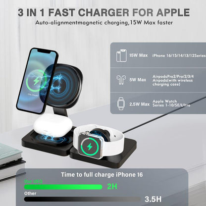 22.5W 3 in 1 Wireless Charger, Foldable Magnetic Fast Charging Station for Apple Devices for Iphones, Airpods and Iwatch