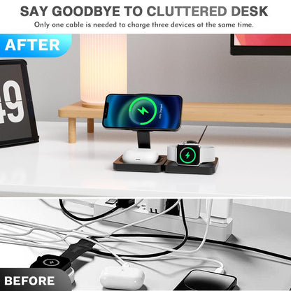 22.5W 3 in 1 Wireless Charger, Foldable Magnetic Fast Charging Station for Apple Devices for Iphones, Airpods and Iwatch