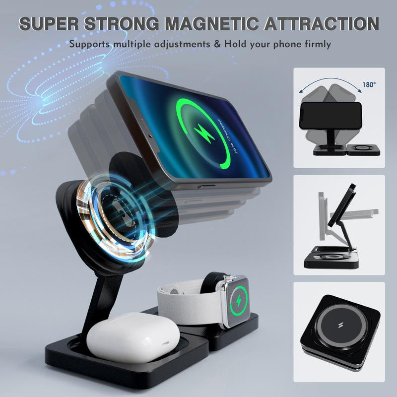 22.5W 3 in 1 Wireless Charger, Foldable Magnetic Fast Charging Station for Apple Devices for Iphones, Airpods and Iwatch